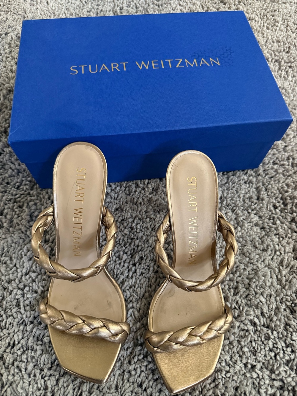 Stuart Weitzman Metallic Gold Braided Leather Heels size 7